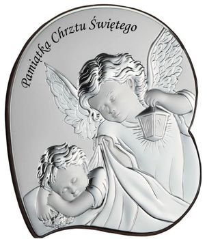 Obrazek Anioł Stróż Zaokrąglony – Pamiątka Chrztu Świętego PVD 12x14 cm z grawerem.jpg