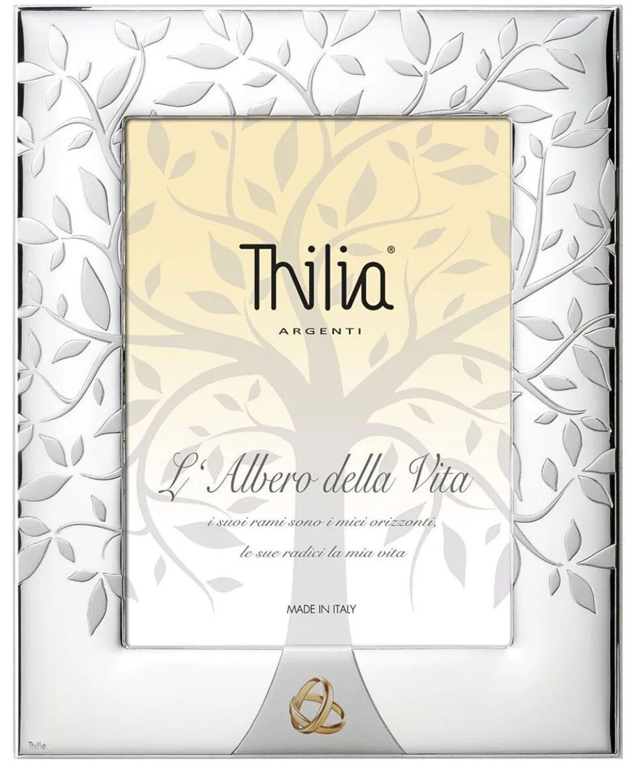 Ramka na zdjęcia posrebrzana 13x18 Drzewo Życia ze złoconymi obrączkami – ślubna.jpg