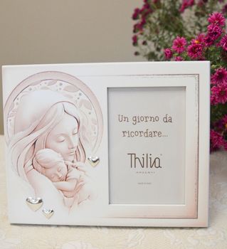 Wyjątkowa ramka na zdjęcie z wizerunkiem Matki Boskiej z Dzieciątkiem CM453213. Pamiątka na Chrzest Święty. Grawer gratis (3).JPG