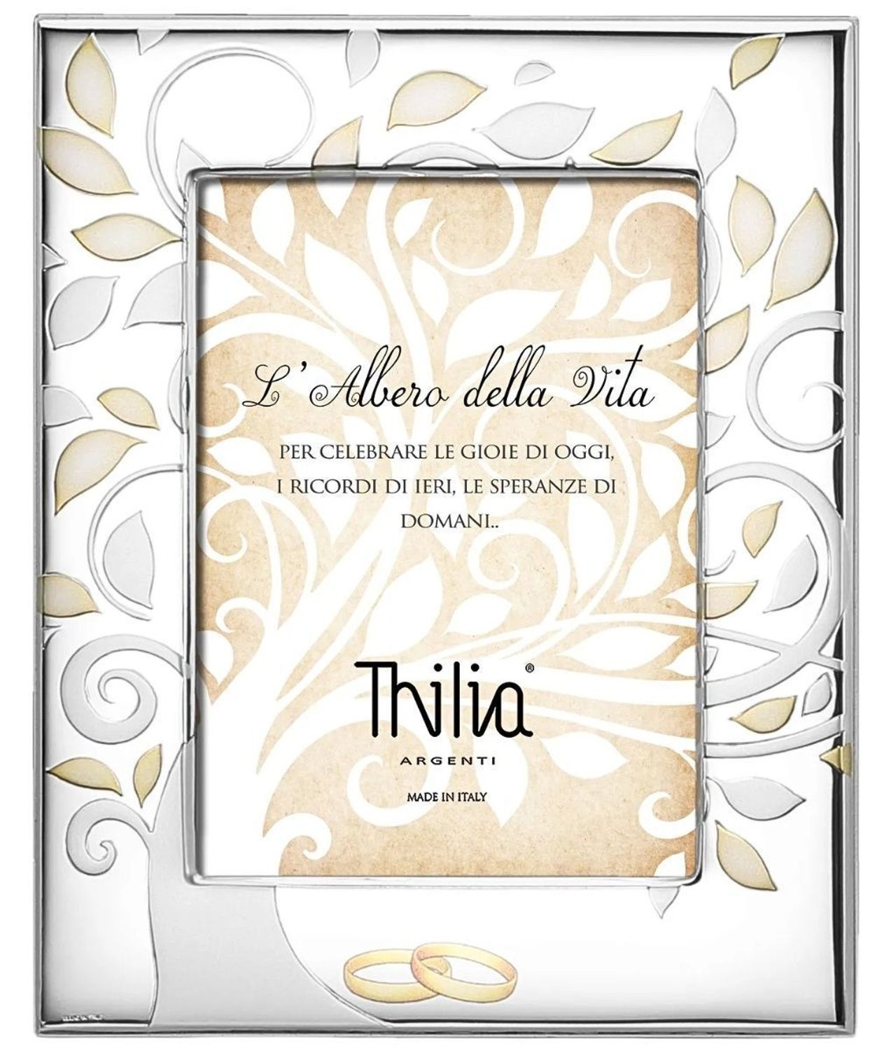 Ramka na zdjęcia posrebrzana 18x24 Drzewo Życia srebrno-złota ze złoconymi obrączkami – ślubna.jpg