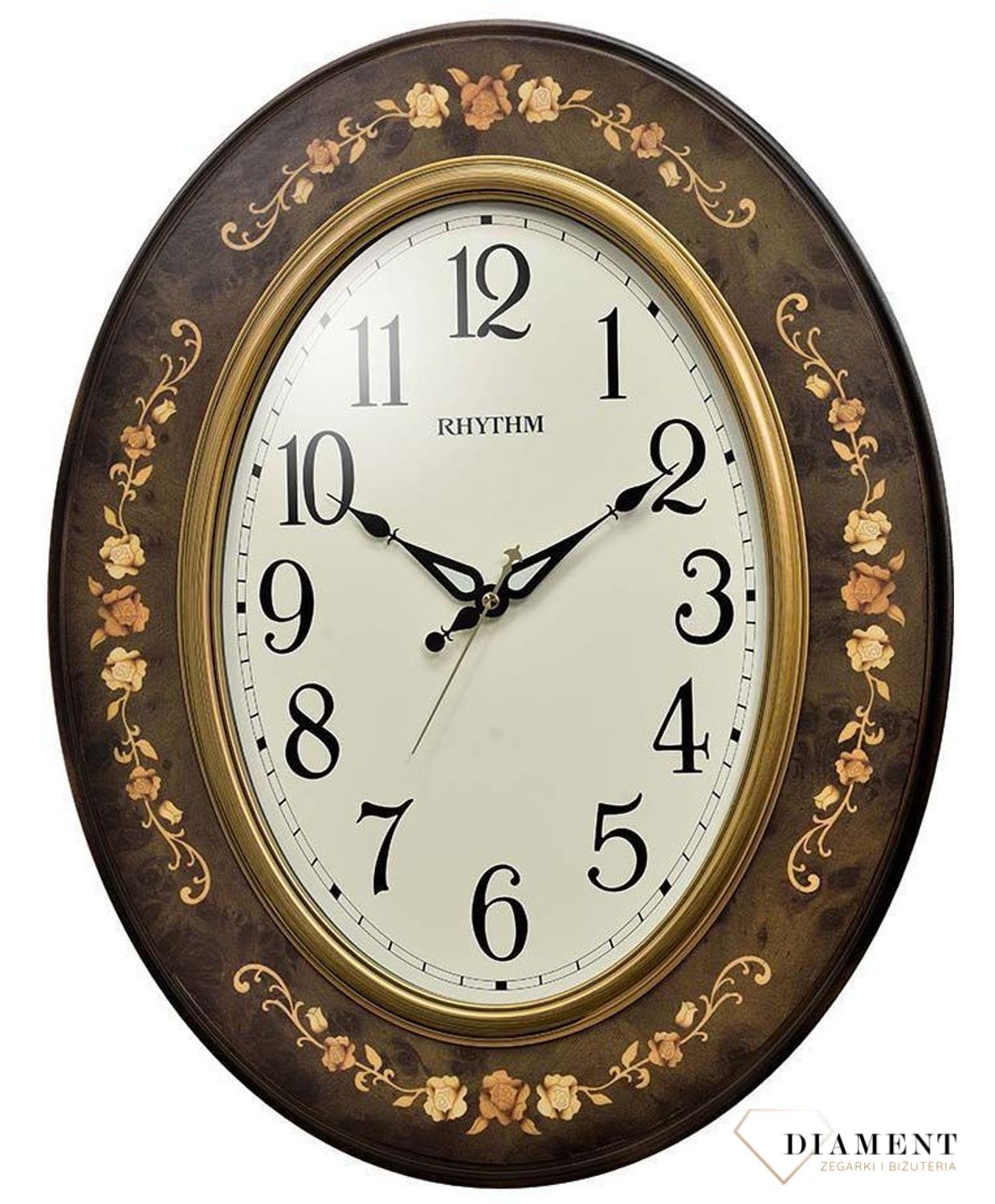 Zegar na ścianę Rhythm drewniany owalny z wzorem CMG298NR06 (2).jpg