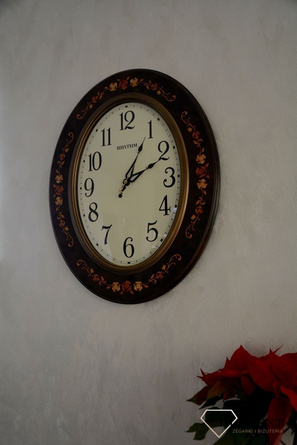 Zegar na ścianę Rhythm drewniany owalny z wzorem CMG298NR06 (2).jpg