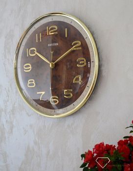 Zegar na ścianę do salonu Rhythm CMG584NR18 szklany 40 cm. Zegar na ścianę do salonu z wypukłym szkłem mineralnym. Zegar na ścianę, który pasuję do każdego wnętrza.  (3).JPG