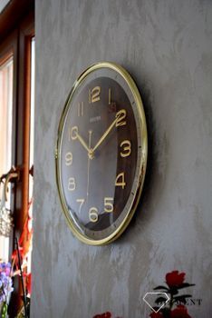 Zegar na ścianę do salonu Rhythm CMG584NR18 szklany 40 cm. Zegar na ścianę do salonu z wypukłym szkłem mineralnym. Zegar na ścianę, który pasuję do każdego wnętrza.  (4).JPG