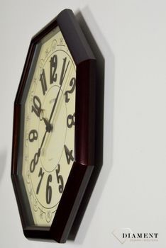 Zegar na ścianę do salonu duży ośmiokąt 48 cm CMG745NR06. Efektowny dekoracyjny zegar na ścianę w kształcie ośmiokąta. Beżowy cyferblat świetnie współgra z cyframi arabskimi i wskazówkami w kolorze brązowym ( (6).JPG