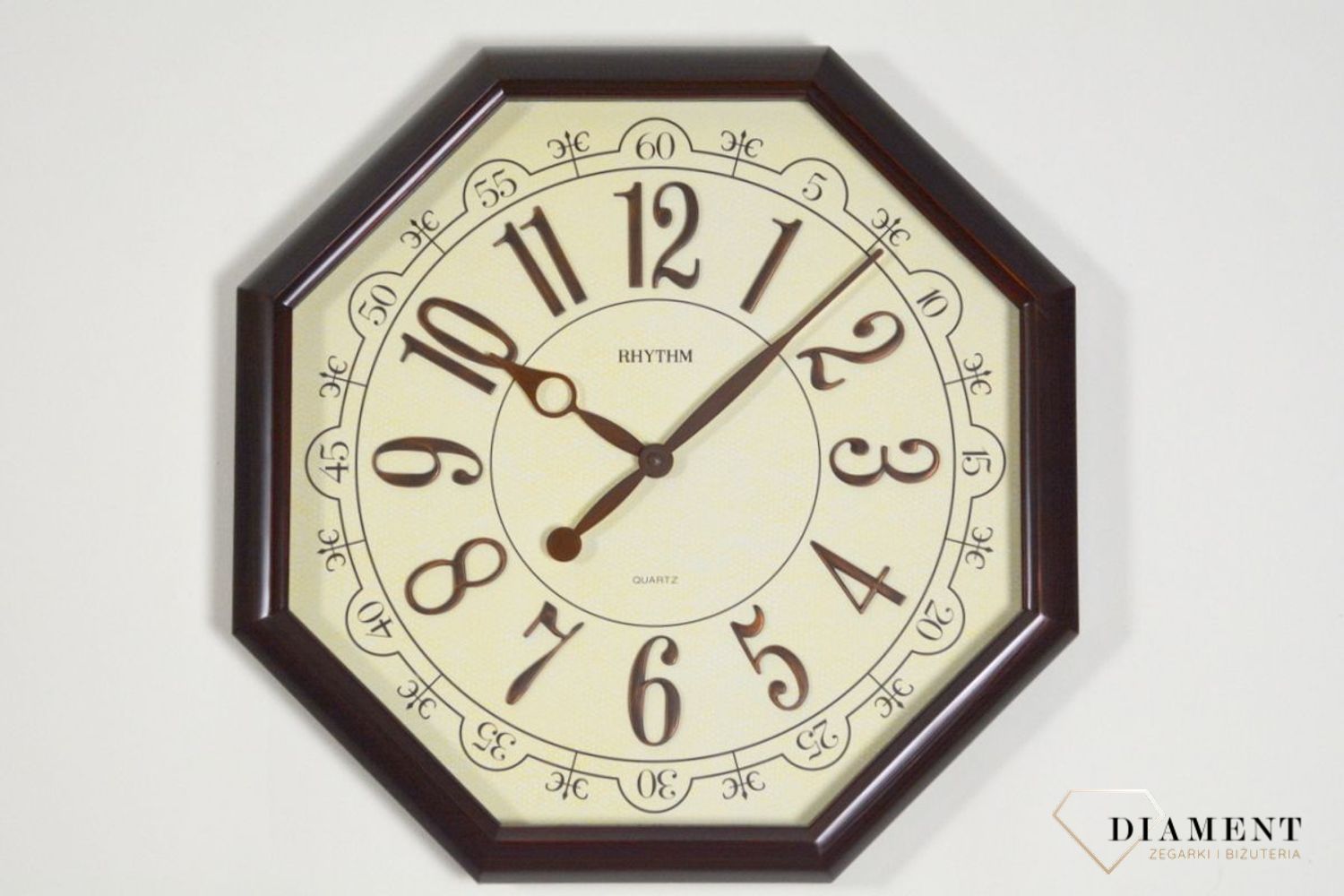 Zegar na ścianę do salonu duży ośmiokąt 48 cm CMG745NR06.jpg