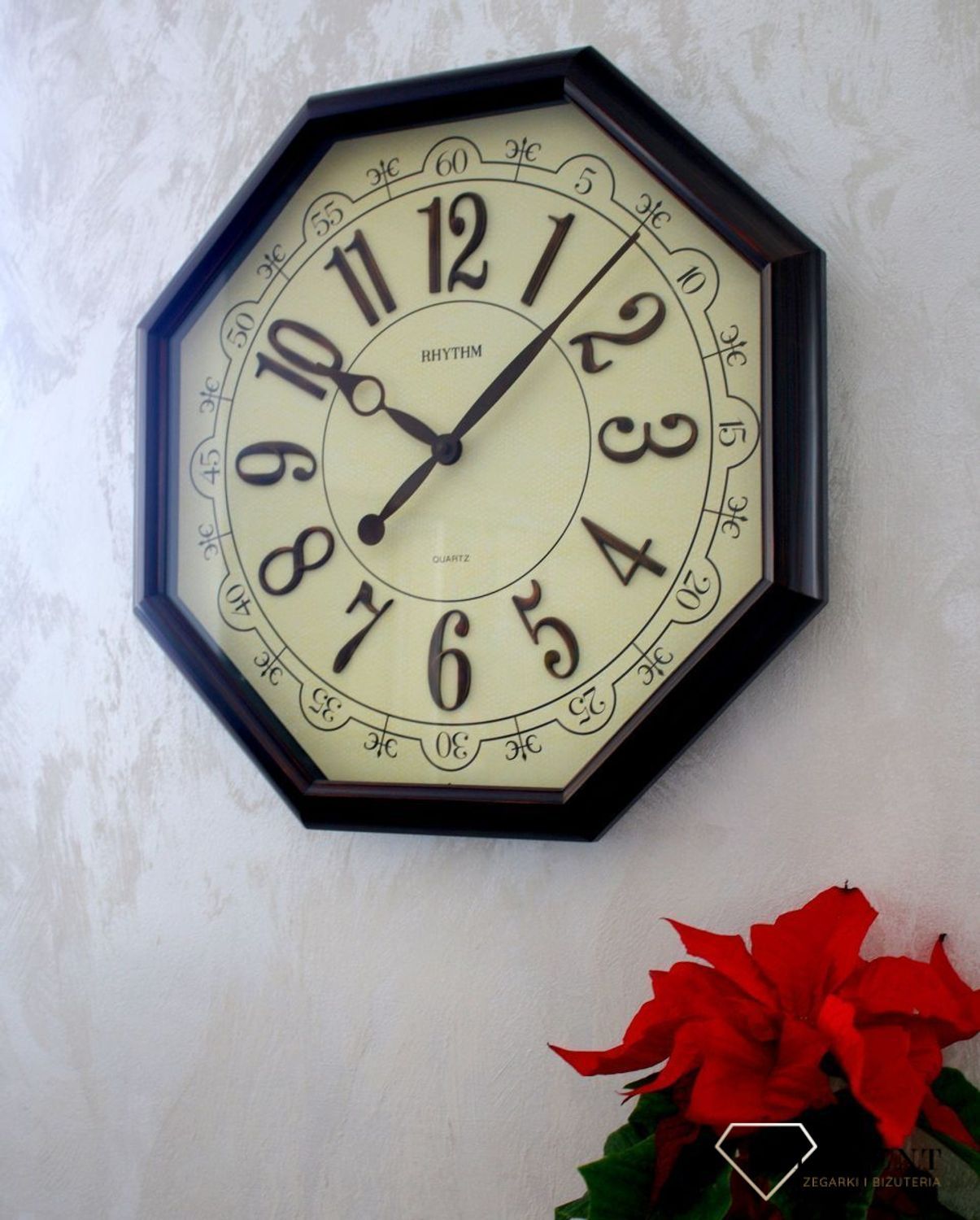 Zegar na ścianę do salonu duży ośmiokąt 48 cm CMG745NR06.jpg