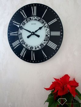Zegar ścienny na szkle w kolorach czerni i bieli Rhytm CMG750NR02. Zegar szklany. Nowoczesny zegar na ścianę, który jest bardzo czytelny. Idealny na prezent na rocznicę Ślubu (1).JPG