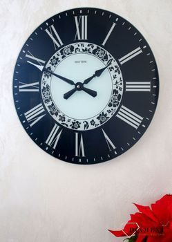 Zegar ścienny na szkle w kolorach czerni i bieli Rhytm CMG750NR02. Zegar szklany. Nowoczesny zegar na ścianę, który jest bardzo czytelny. Idealny na prezent na rocznicę Ślubu (7).JPG