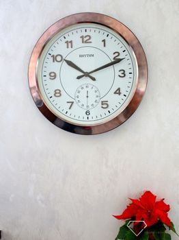 Zegar ścienny metalowy Kolor platyny Rhytm CMG771NR02. Zegar ścienny dużych rozmiarów marki Rhytm styl vinatge. Zegar w kolorze starego złota (4).JPG