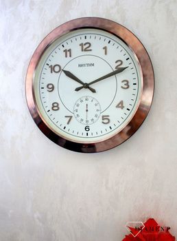Zegar ścienny metalowy Kolor platyny Rhytm CMG771NR02. Zegar ścienny dużych rozmiarów marki Rhytm styl vinatge. Zegar w kolorze starego złota (5).JPG