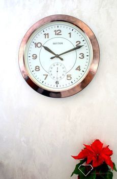 Zegar ścienny metalowy Kolor platyny Rhytm CMG771NR02. Zegar ścienny dużych rozmiarów marki Rhytm styl vinatge. Zegar w kolorze starego złota (6).JPG
