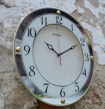 Zegar na ścianę do salonu Rhythm 'Złote lustro' to nowoczesny zegar na ścianę, który jest bardzo czytelny. Idealny na prezent na rocznicę Ślubu. Zegarki-diament (3).JPG