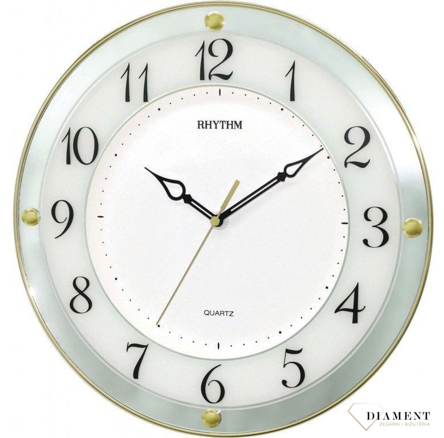 Zegar na ścianę do salonu Rhythm 'Złote lustro' to nowoczesny zegar na ścianę.jpg