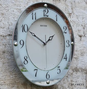 Zegar na ścianę do salonu Rhythm 'Srebrne lustro' to nowoczesny zegar na ścianę, który jest bardzo czytelny. Idealny na prezent na rocznicę Ślubu. Zegarki-diament (2).JPG