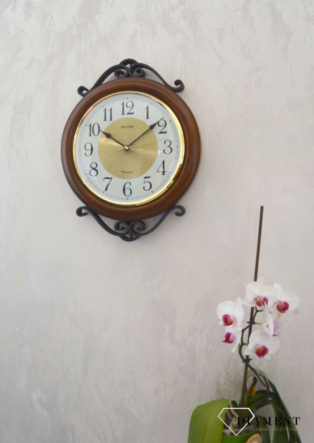 zegar scienny drewniany z mosiadzem retro zegar rhythm.jpg