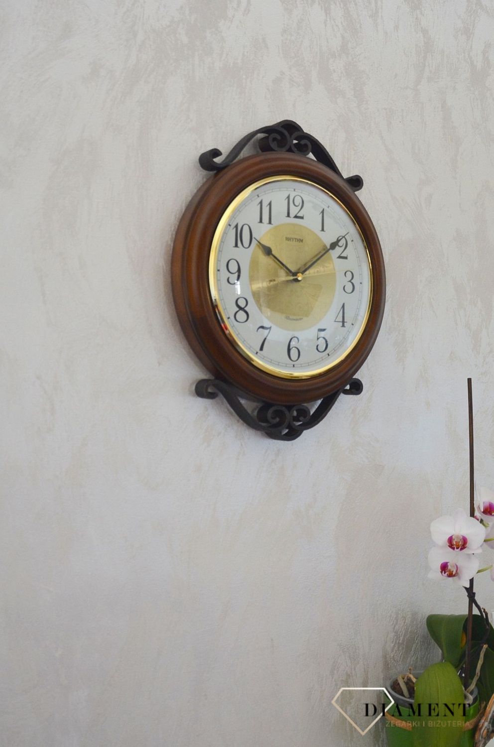 zegar scienny drewniany z mosiadzem retro zegar rhythm.jpg