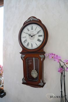Zegar ścienny drewniany Rhythm zdobiony z wahadłem CMJ380CR06 zegar na ścianę drewniany wahadłowy (2).JPG