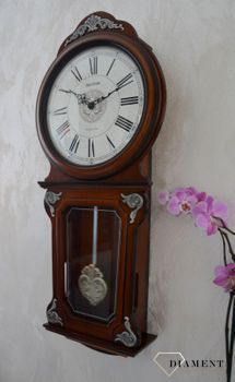 Zegar ścienny drewniany Rhythm zdobiony z wahadłem CMJ380CR06 zegar na ścianę drewniany wahadłowy (3).JPG