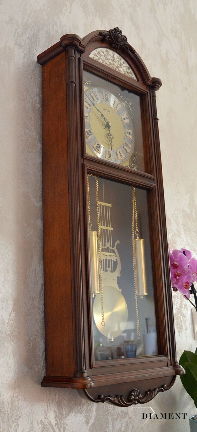 Zegar ścienny drewniany z wahadłem Rhythm CMJ515NR06. Zegar z japońskim mechanizmem. Dwa lata gwarancji. Grawer gratis. Prezent dla rodziców. Zegar ścienny drewniany wiszący (4).JPG