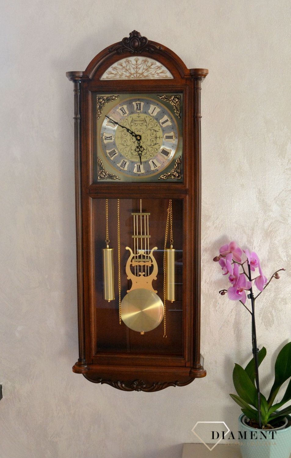 Zegar ścienny drewniany z wahadłem Rhythm CMJ515NR06. Zegar z japońskim mechanizmem. Dwa lata gwarancji. Grawer gratis. Prezent dla rodziców. Zegar ścienny drewniany wiszący (4).JPG