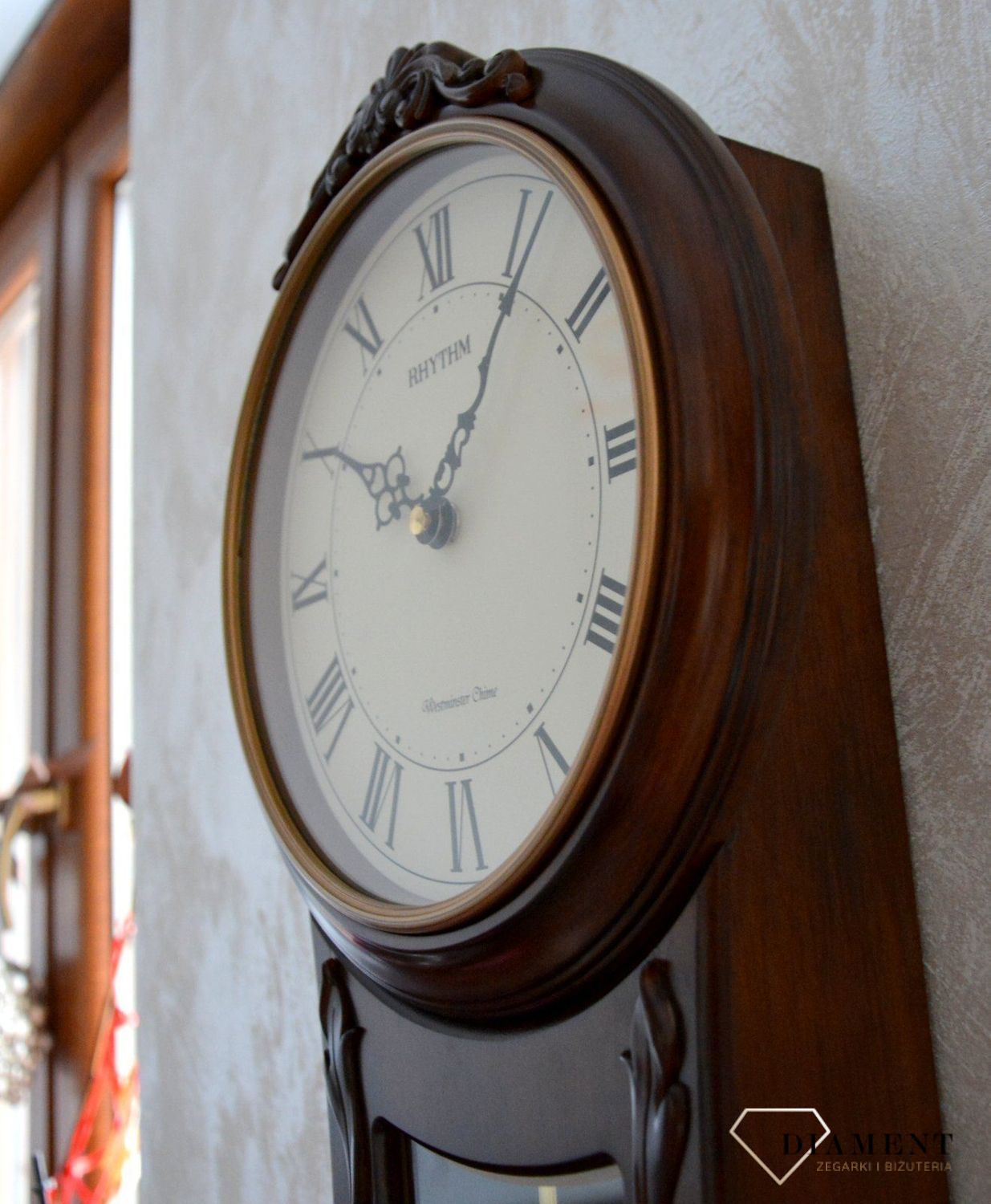 Zegar ścienny drewniany wiszący Rhythm CMJ546NR06 z melodiami i wahadłem ✓Zegary ścienne✓Zegary szafkowe ✓Zegary ścienne z wahadłem✓ Autoryzowany sklep✓ Kurier Gratis 24h (1).JPG