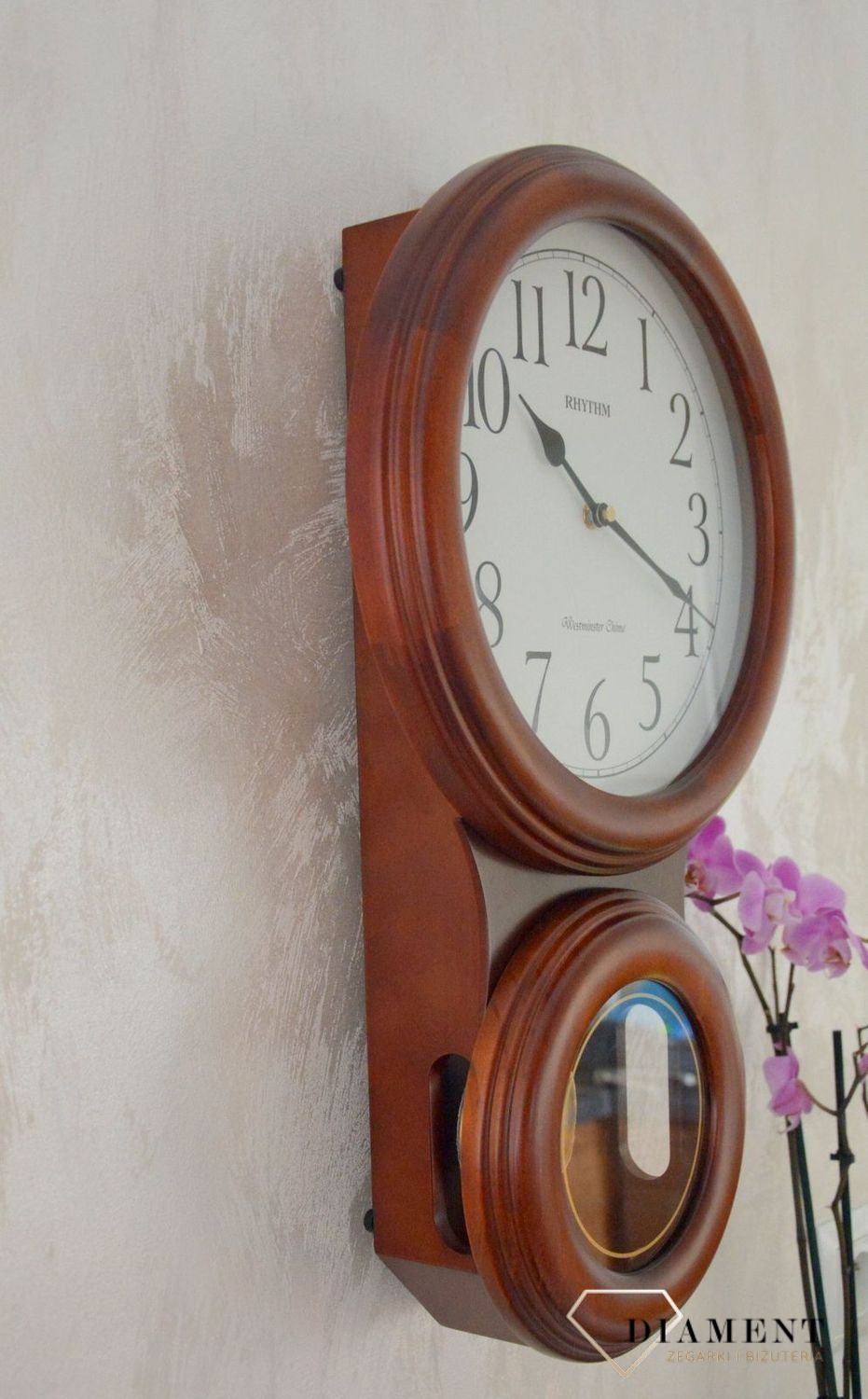 Zegar ścienny Rhythm drewniany z wahadłem CMJ575NR06ybnfgy.jpg