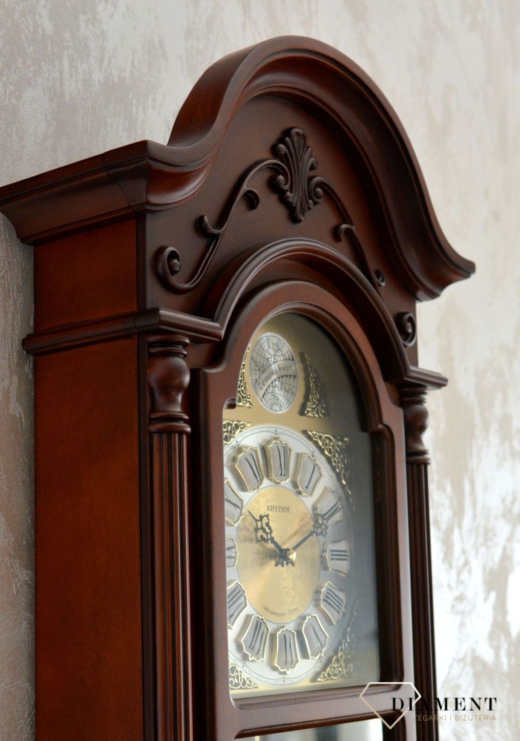 Zegar ścienny drewniany z wahadłem Rhythm CMJ578NR06. Zegar z japońskim mechanizmem. Drewniane zegary z duszą na ścianę (10).JPG