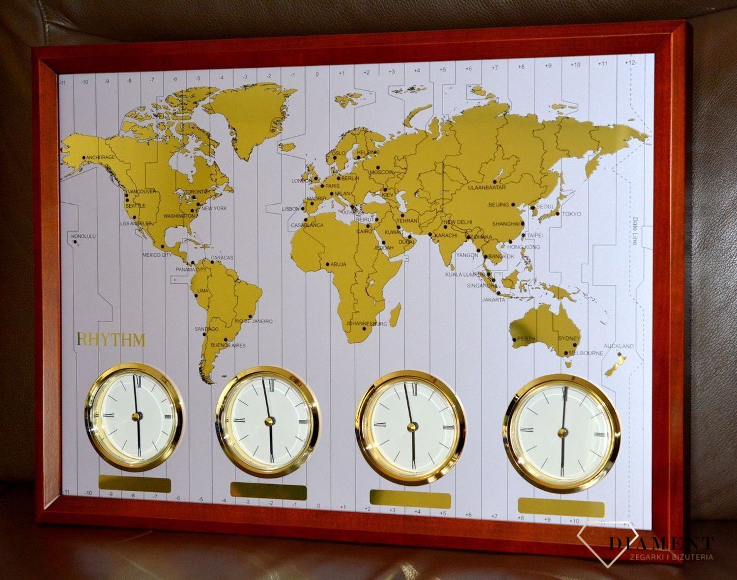 Zegar ścienny strefy czasowe 'Mapa Świata' RHYTHM. Zegar ścienny do hotelu drewniany. Zegar ścienny Czasy Świata. Zegary drewniane. Zegary do hotelu.  (7).JPG