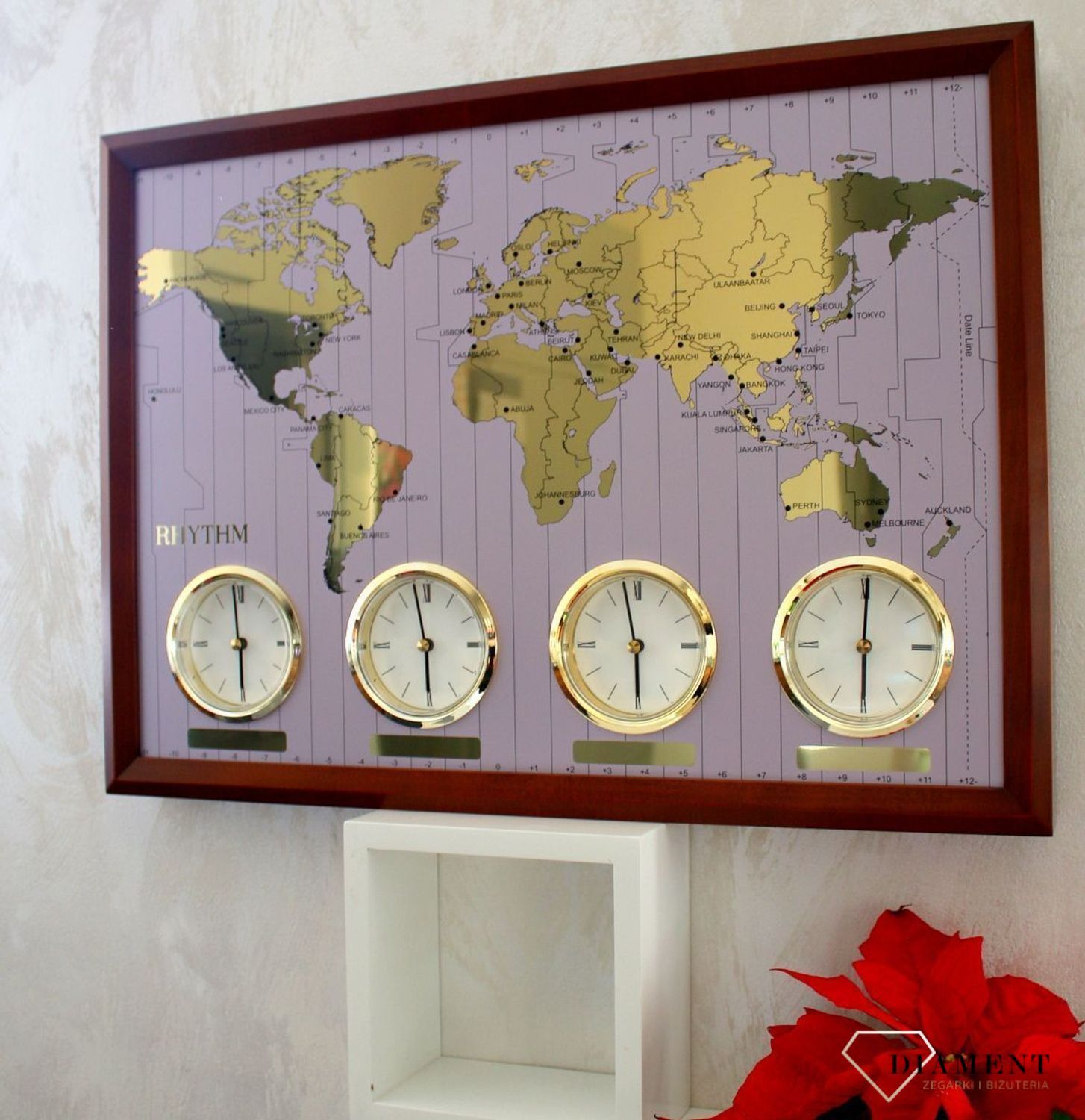 Zegar ścienny strefy czasowe 'Mapa Świata' RHYTHM. Zegar ścienny do hotelu drewniany. Zegar ścienny Czasy Świata. Zegary drewniane. Zegary do hotelu.  (7).JPG