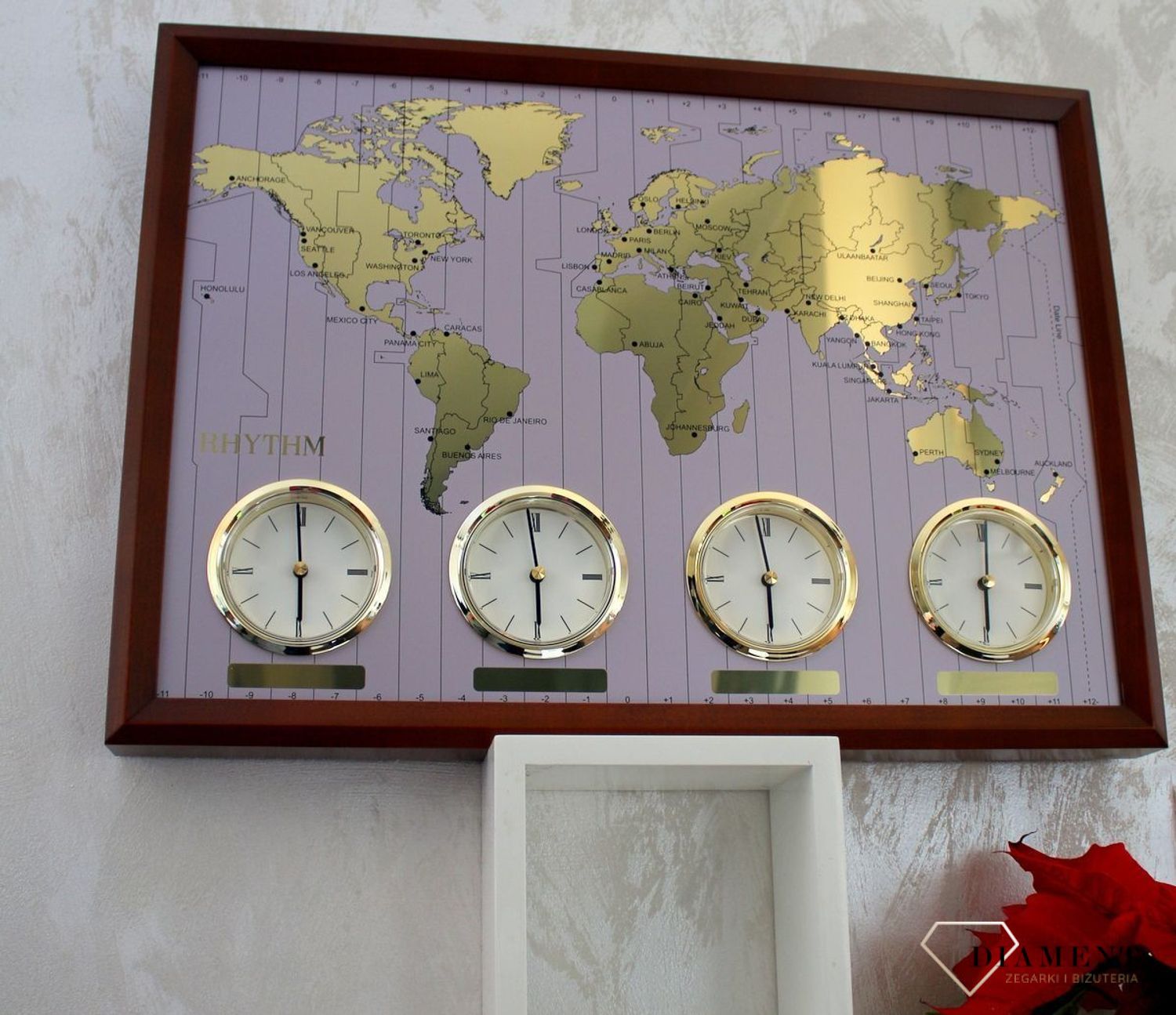 Zegar ścienny strefy czasowe 'Mapa Świata' RHYTHM. Zegar ścienny do hotelu drewniany. Zegar ścienny Czasy Świata. Zegary drewniane. Zegary do hotelu.  (7).JPG