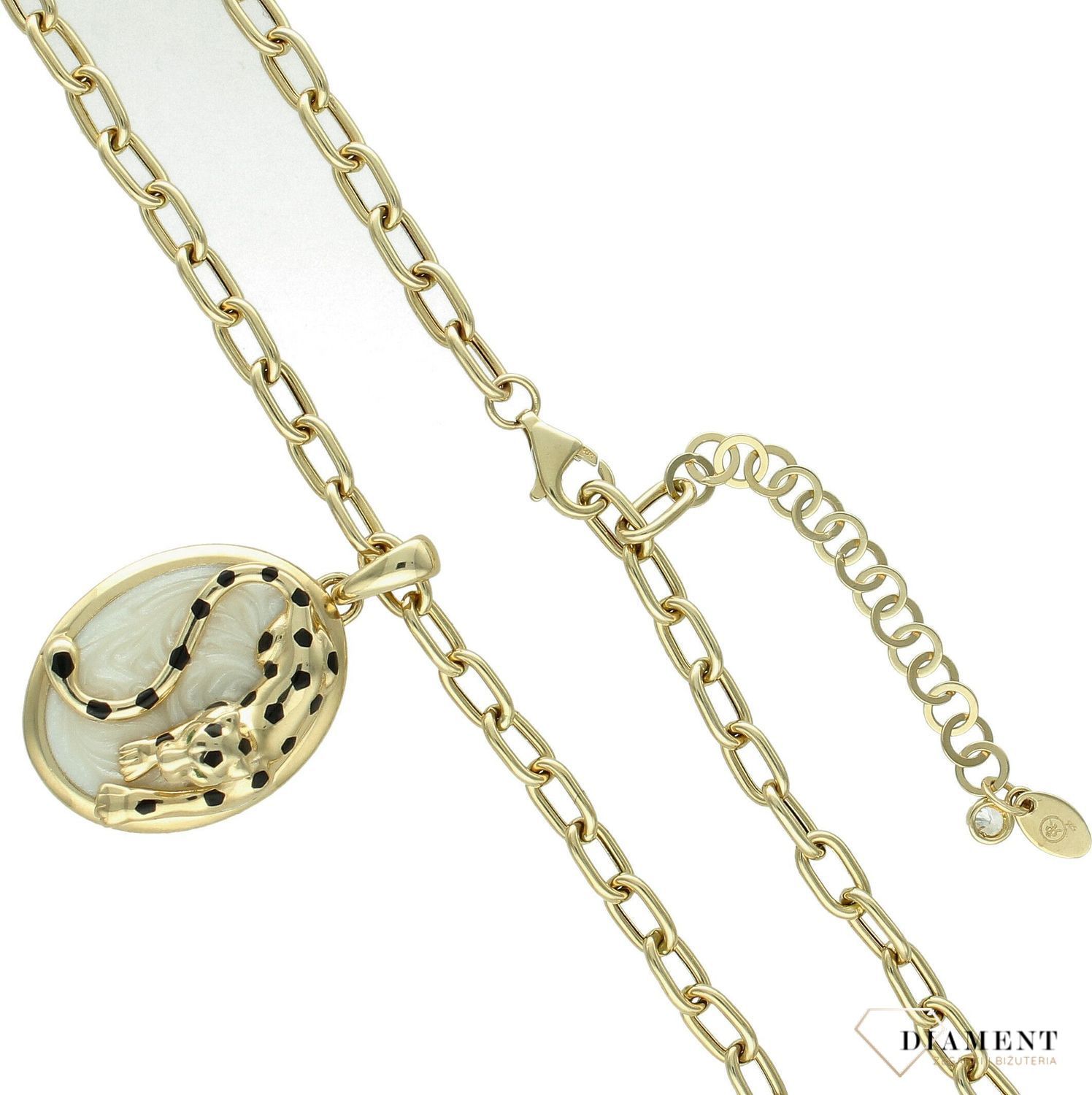 Złoty naszyjnik damski 585 pantera na owalnej masie perłowej CPL375 (2).jpg