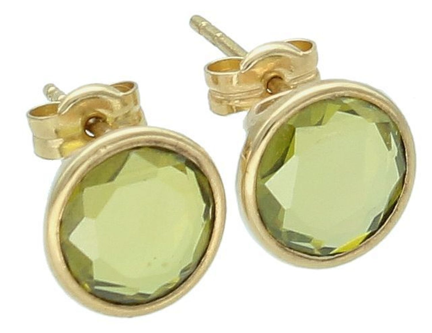 Złote kolczyki damskie z okrągłym Oliwinem próba 333 Au.jpg