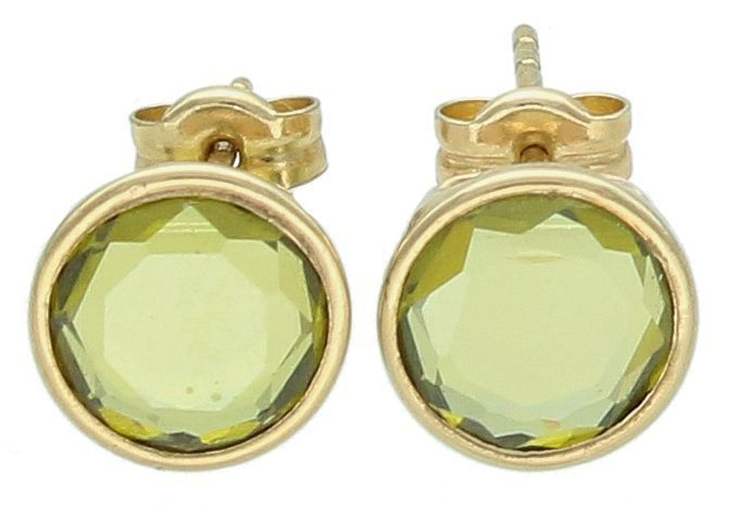 Złote kolczyki damskie z okrągłym Oliwinem próba 333 Au.jpg