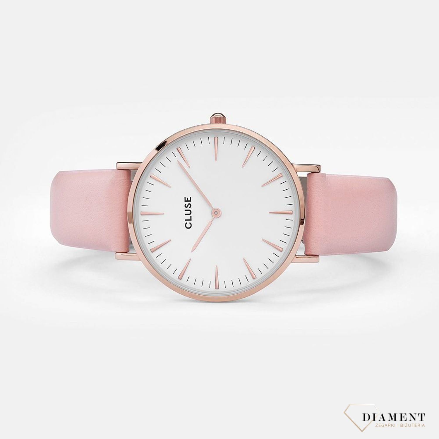 Zegarek damski z pięknym, wytrzymałym paskiem w kolorze pudrowego różu. Koperta w kolorze żółtego złota z białą wyraźną tarczą. Grawer gratis! Zapraszamy (1).jpg