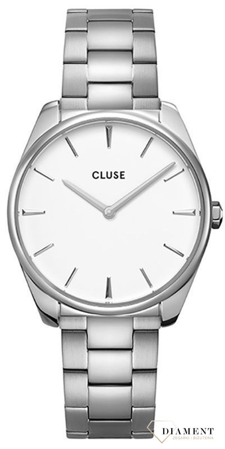 Zegarek damski Cluse to idealny pomysł na prezent. Zegarek w barwie srebrnej o klasycznej okrągłej kopercie i pięknej białej tarczy. Zapraszamy!  (2).jpg