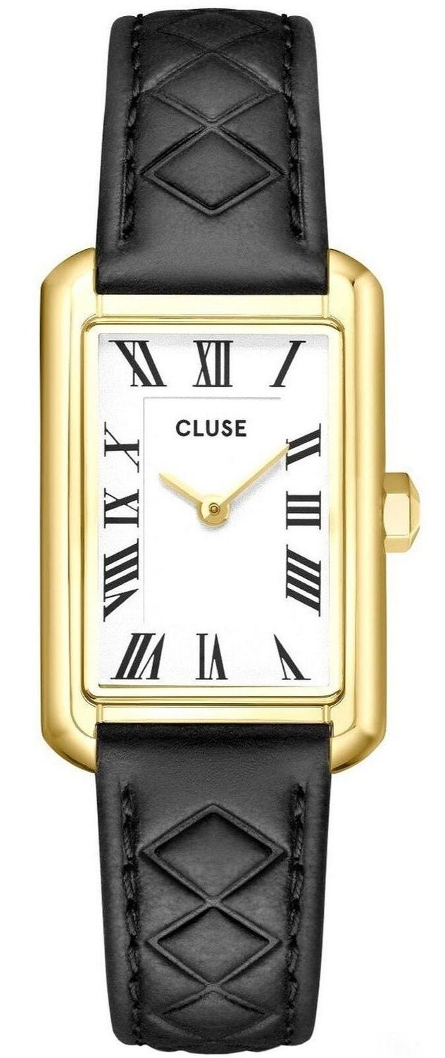 Elegancki zegarek damski Cluse Belisenna CW15005 z kopertą ze stali szlachetnej w złotym odcieniu, czarnym paskiem skórzanym, tarczą z cyframi rzymskimi i mechanizmem kwarcowym. Wodoszczelność 1.jpg