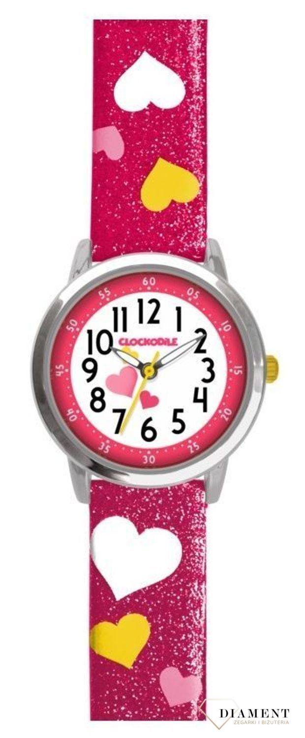 Zegarek dziecięcy dla dziewczynki 'Czerwony brokatowy z serduszkami' CWG5060 (2).jpg