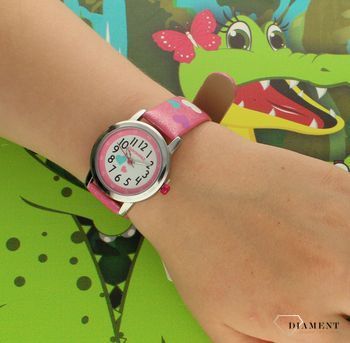 Zegarek dziecięcy dla dziewczynki 'Różowy brokatowy z serduszkami' CWG5062. Zegarek dla dziecka LAVVU CLOCKODILE CWG5062 różowy w serduszka na baterię. Zegarek dla dziecka. Dziecięcy pierwszy zegarek (2).jpg