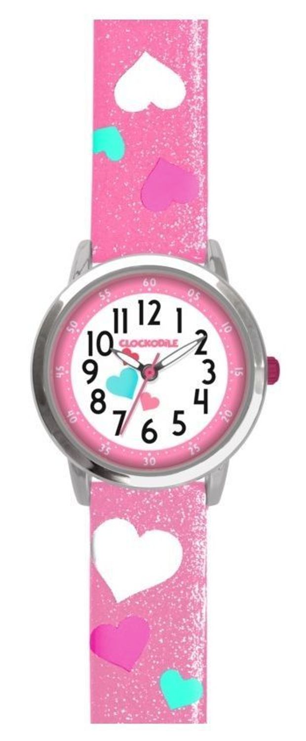 Zegarek dziecięcy dla dziewczynki 'Różowy brokatowy z serduszkami' CWG5062. Zegarek dla dziecka LAVVU CLOCKODILE CWG5062 różowy w serduszka na baterię. Zegarek dla dziecka. Dziecięcy pierwszy zegarek (4).jpg
