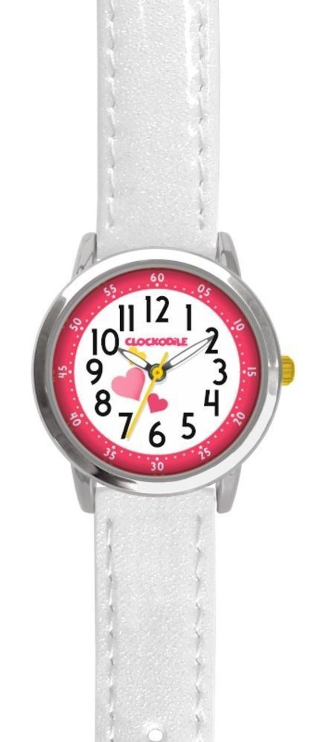 Zegarek dziecięcy dla dziewczynki Biała klasyka z różowymi sercami CWG5067. Zegarek dla dziecka LAVVU CLOCKODILE CWG5067 biały brokat pasek na baterię. Zegarek dla dziecka. Dziecięcy pierwszy zegarek. Zegarek do łatwego odczytania (3).jpg