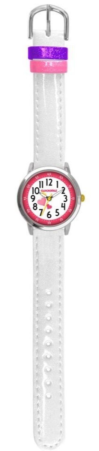 Zegarek dziecięcy dla dziewczynki Biała klasyka z różowymi sercami CWG5067. Zegarek dla dziecka LAVVU CLOCKODILE CWG5067 biały brokat pasek na baterię. Zegarek dla dziecka. Dziecięcy pierwszy zegarek. Zegarek do łatwego odczytania (3).jpg