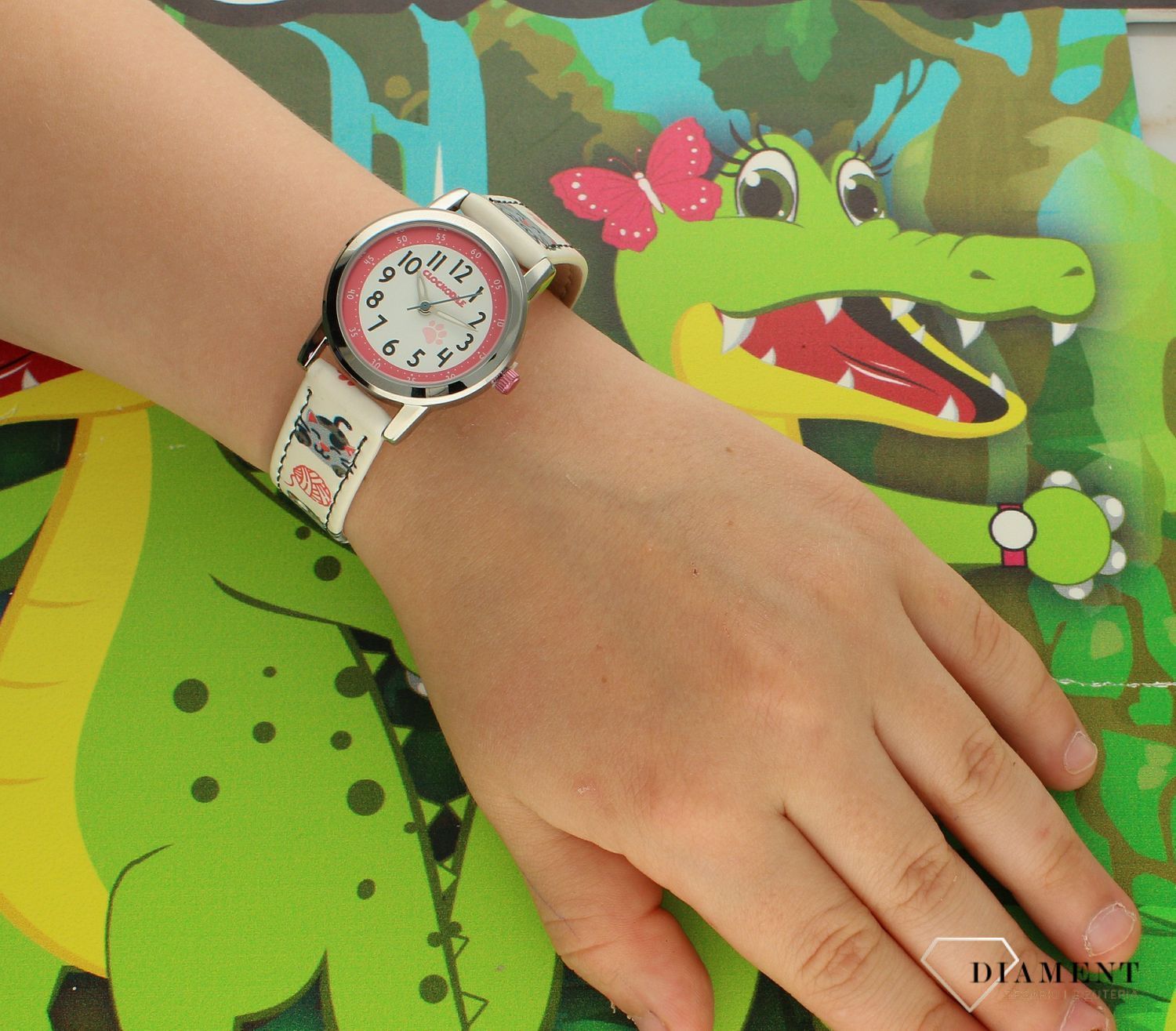 Zegarek dziecięcy dla dziewczynki 'Biały pasek w kotki' CWG5140. Zegarek dla dziecka LAVVU CLOCKODILE CWG514asbiały w kotki na baterię. Zegarek dla dziecka. Dziecięcy pierwszy zegarek. Zegarek do łatwego odczytania godziny. Na pre (6).jpg