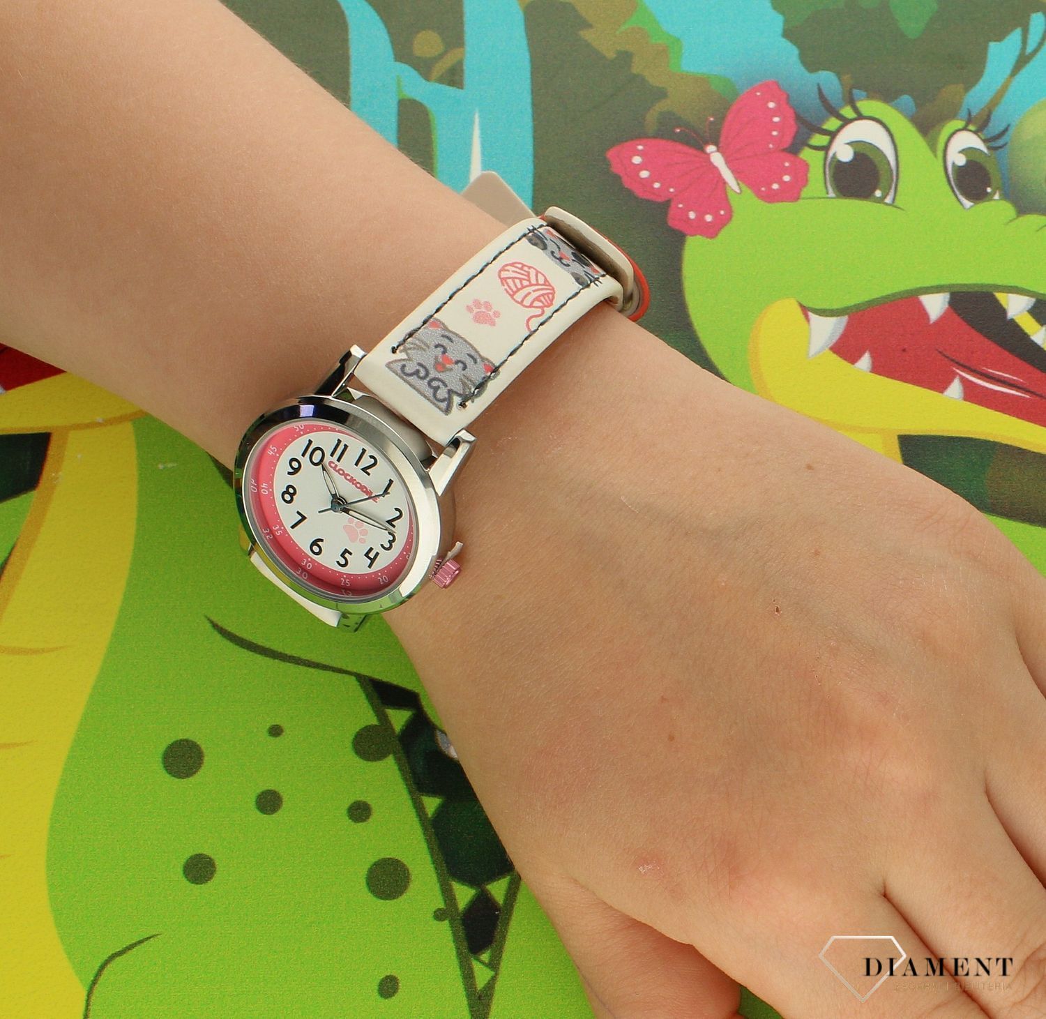 Zegarek dziecięcy dla dziewczynki 'Biały pasek w kotki' CWG5140. Zegarek dla dziecka LAVVU CLOCKODILE CWG514asbiały w kotki na baterię. Zegarek dla dziecka. Dziecięcy pierwszy zegarek. Zegarek do łatwego odczytania godziny. Na pre (6).jpg