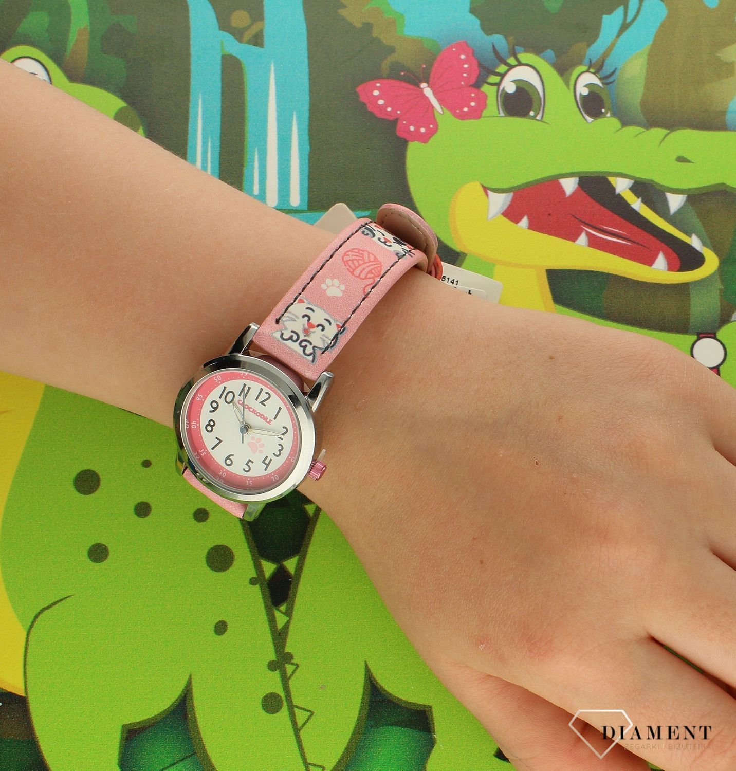 Zegarek dziecięcy dla dziewczynki 'Różowy pasek w kotki' CWG5141. Zegarek dla dziecka LAVVU CLOCKODILE CWG5141 różowy w koty na baterię. Zegarek dla dziecka. Dziecięcy dsrwszy zegarek. Zegarek do łatwego odczytania godziny. Na prez (1).jpg