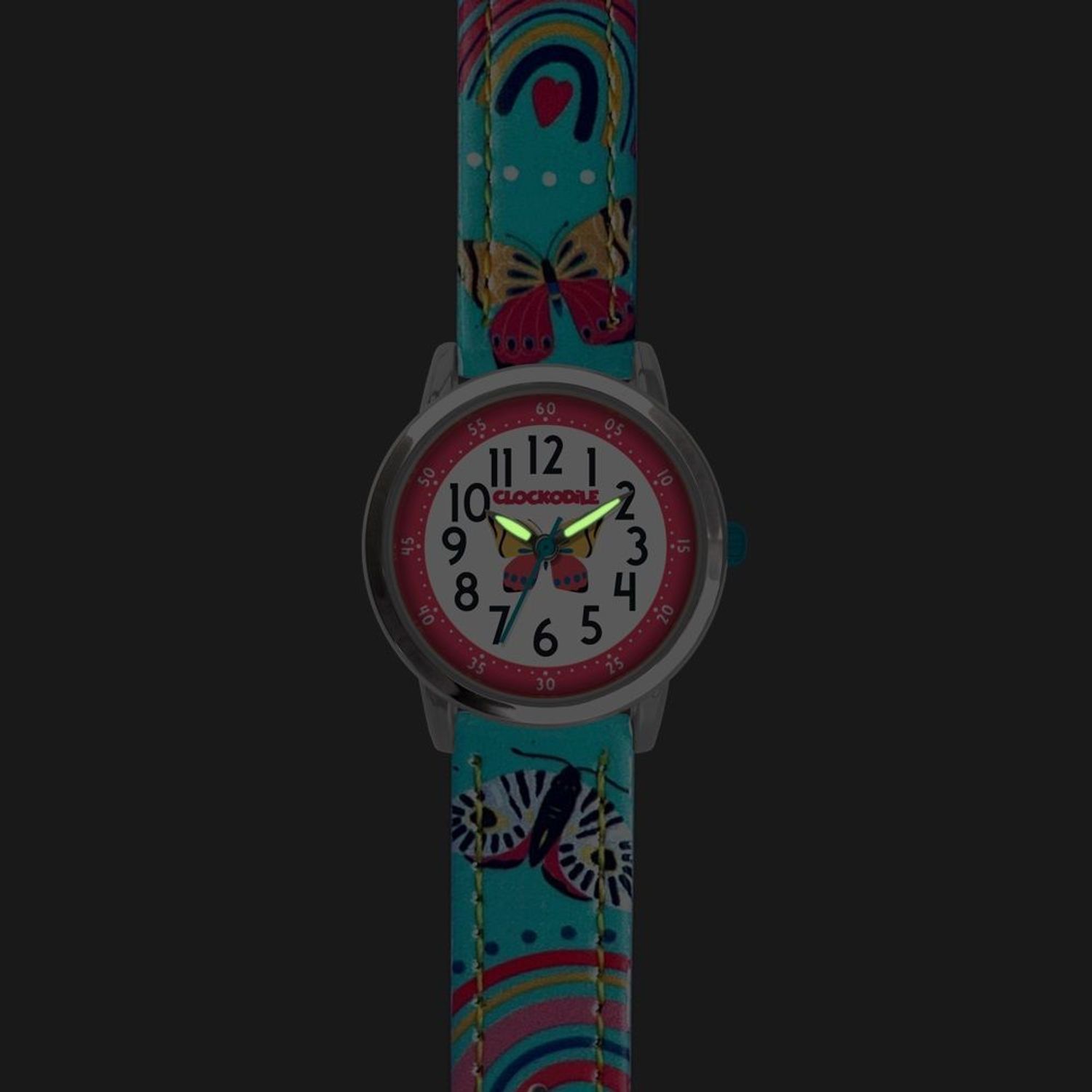 Zegarek Clockodile Turkusowy dla dziewczynek CWG5182 MOTYL. Zegarek dla dziecka LAVVU CLOCKODILE CWG5182, wyposażony jest w kwarcowy mechanizm, zasilany za pomocą baterii. Mechanizm japoński mieści się w wytrzym.jpg