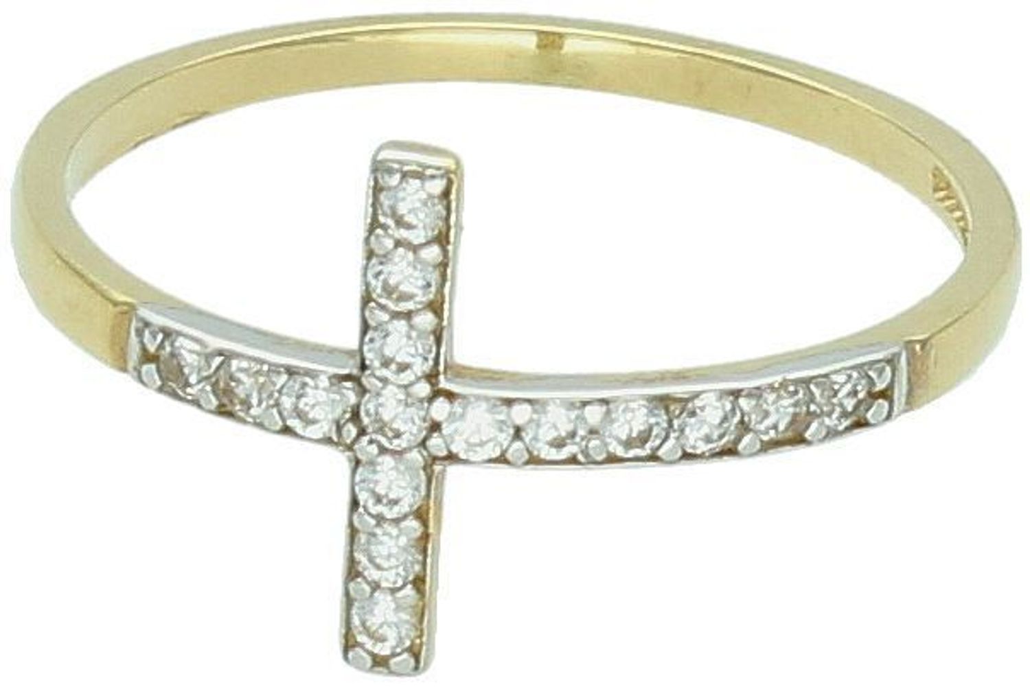 Złoty pierścionek próby 585 z krzyżem ozdobionym cyrkoniami to wyjątkowy dodatek o duchowym znaczeniu i ponadczasowej elegancji. Idealny prezent dla kobiety. 1.jpg