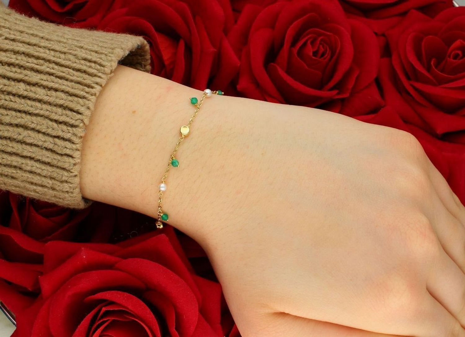 Bransoletka złota damska z perłami i szmaragdami próba 585 D0GABR0432SZM. Złota bransoletka.jpg