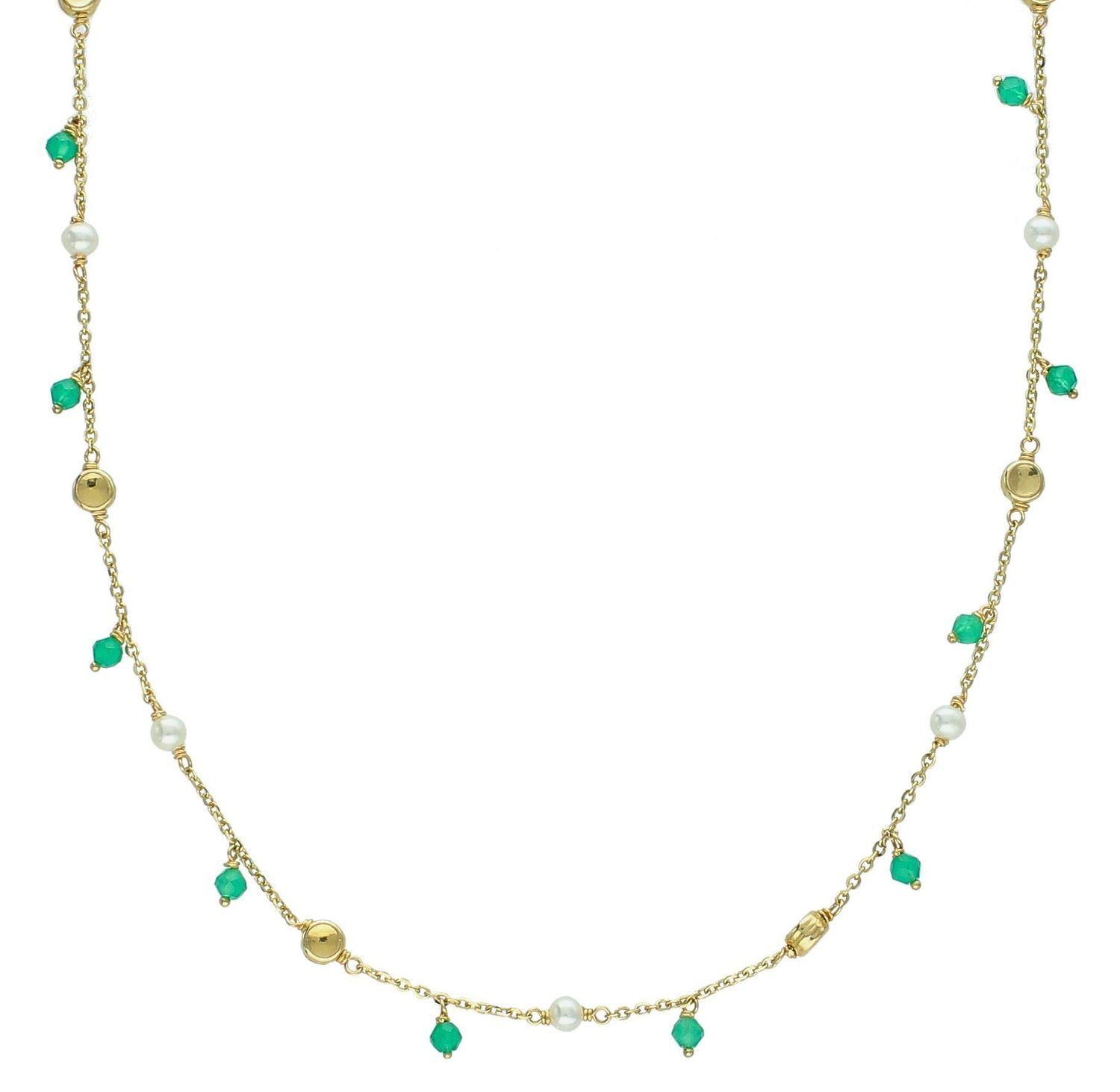 Naszyjnik złoty zielone kryształki pr 585, D0GACO0467SZM Złoty naszyjnik celebrytka ozdobiona kryształkami w zielonym kolorze, oddzielonymi perełkami. Niezwykły blask kruszcu1.jpg