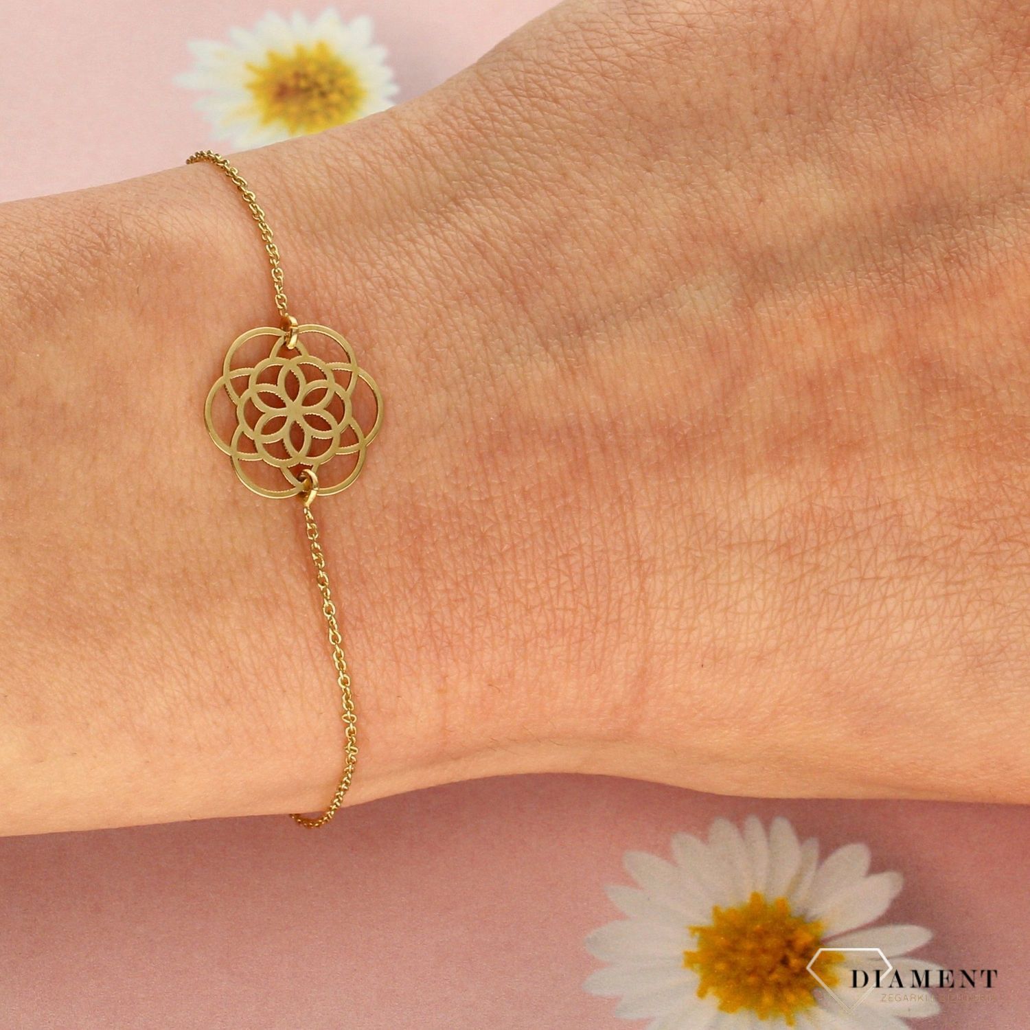 Złota bransoletka damska róża 585 żółte złoto DA10126.jpg